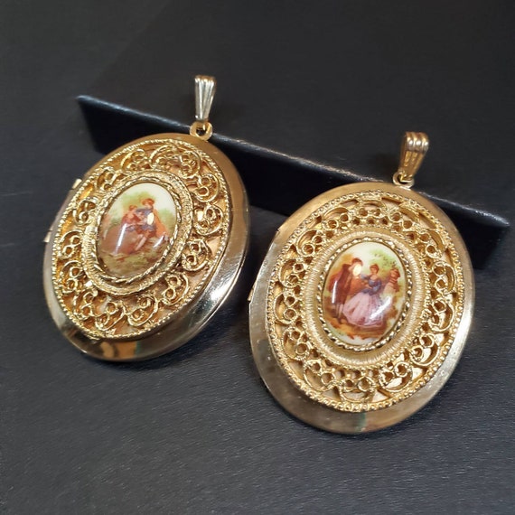 Vintage extra large oval locket necklace, French … - image 8