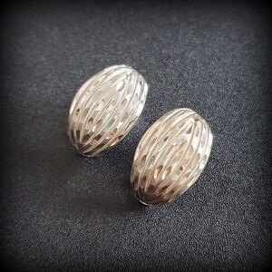 Vintage Sterling half hoop Clip on earrings, diamond-cut hoop earrings