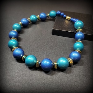 Vintage blue chunky necklace, Statement multicolor necklace, costume jewelry large bead necklace