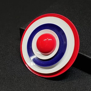 Vintage blue red white enamel patriotic round brooch, 1960s circle brooch image 1