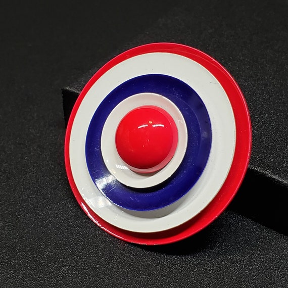 Vintage blue red white enamel patriotic round bro… - image 1