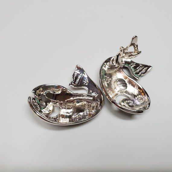 Vintage Trifari silver fish earrings, whale earri… - image 3