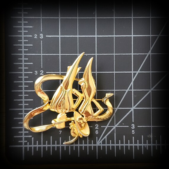 Vintage JJ gold tone figural brooch, Dancing coup… - image 6