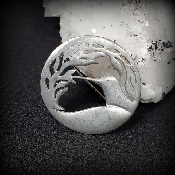 Vintage Ken Kantro pewter bird brooch, unisex rou… - image 4