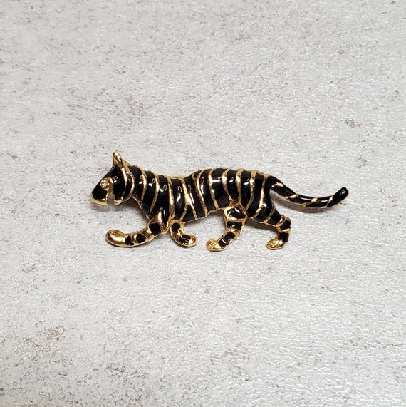 Vintage Tiger brooch, cat brooch black tiger broo… - image 7