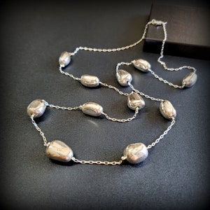 Vintage Avon beaded necklace Long chain silver necklace, floating beaded necklace