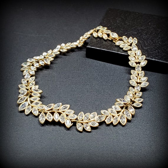 Vintage KJL jewelry, gold clear rhinestone neckla… - image 1