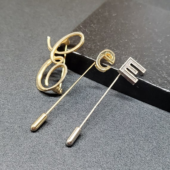 Vintage Letter E Brooch pin, E initial Stick pin … - image 7