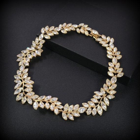 Vintage KJL jewelry, gold clear rhinestone neckla… - image 2