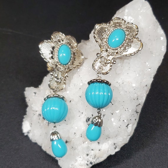 Vintage BARRERA for AVON Earrings Blue Extra Long Earrings - Etsy