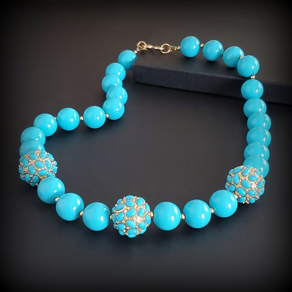 Vintage KJL necklace, KJL jewelry sky blue necklac