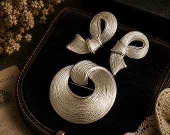 Vintage Park Lane Silver Brooch and Clip-On Earrings Set: 1980s Costume Jewelry