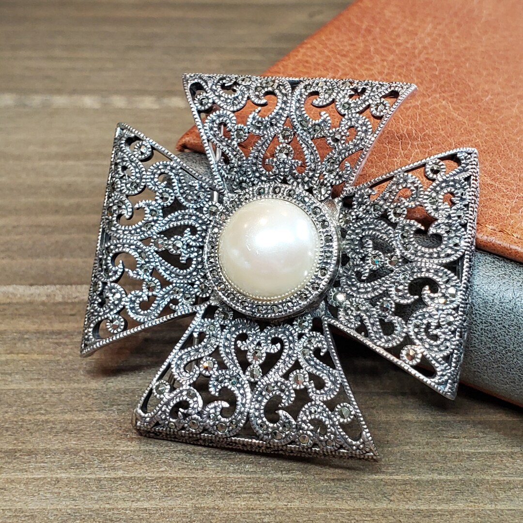 Vintage Maltese Cross Brooch Collection Sterling Silver and Marcasite ...
