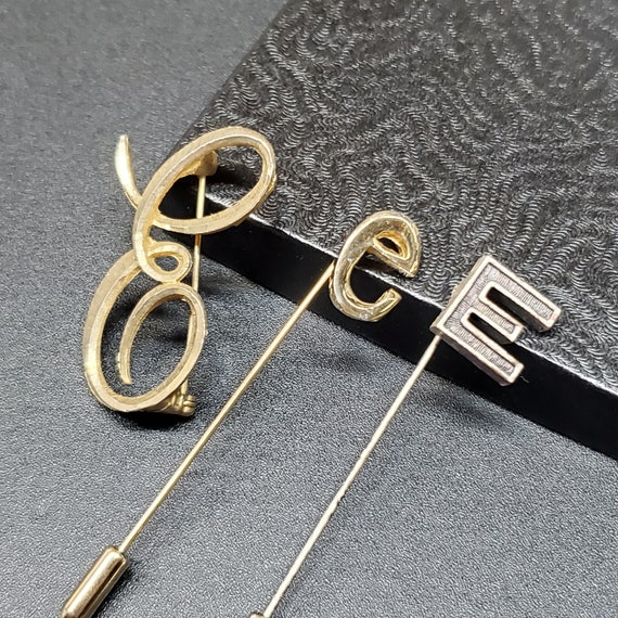 Vintage Letter E Brooch pin, E initial Stick pin … - image 8