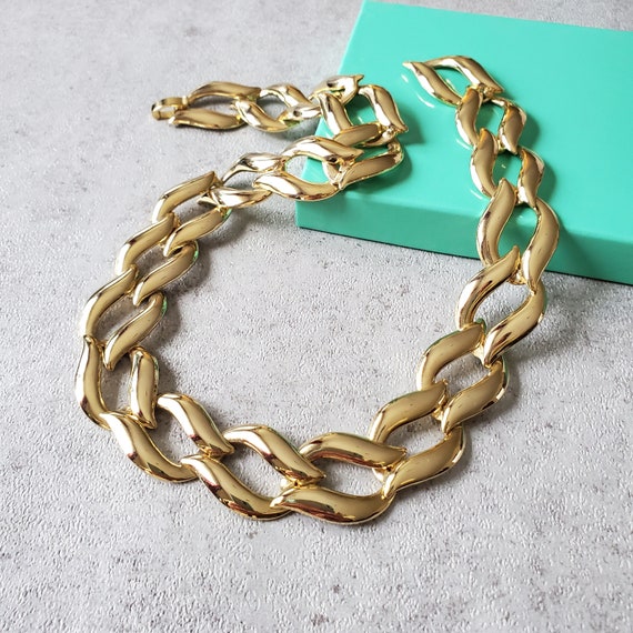 Vintage Gold chunky chain necklace, Brutalist ava… - image 3