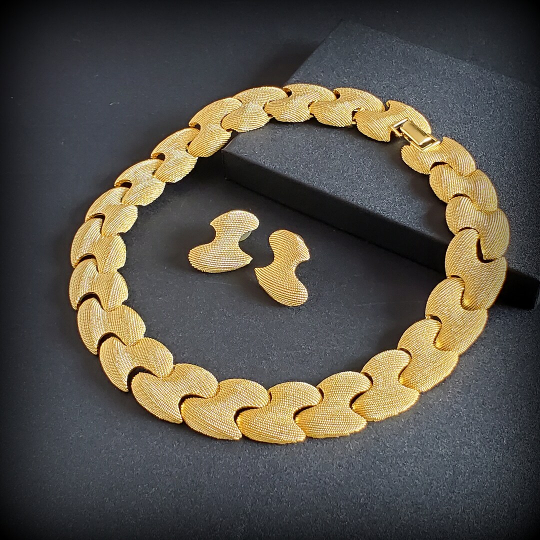 Vintage Gold Chunky Chain Necklace and Earrings Set Wide Link Etsy