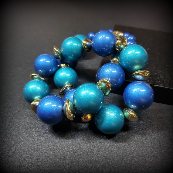 Vintage blue chunky necklace, Statement multicolo… - image 5