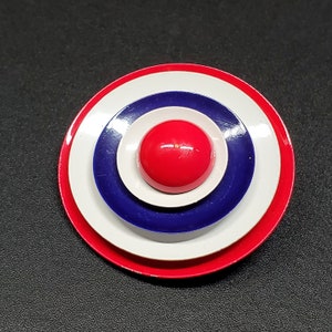 Vintage blue red white enamel patriotic round brooch, 1960s circle brooch image 10