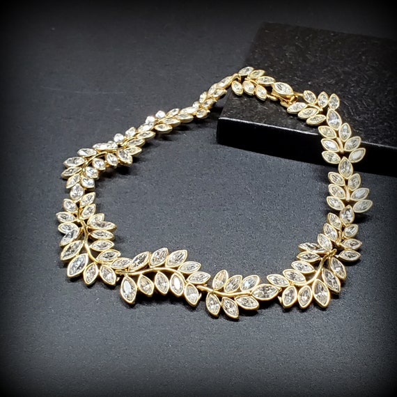 Vintage KJL jewelry, gold clear rhinestone neckla… - image 3