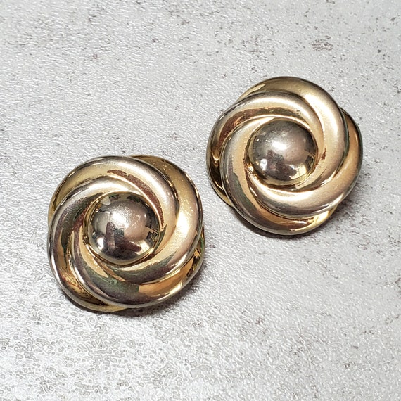 Vintage Extra large clip on earrings, gold wave c… - image 4