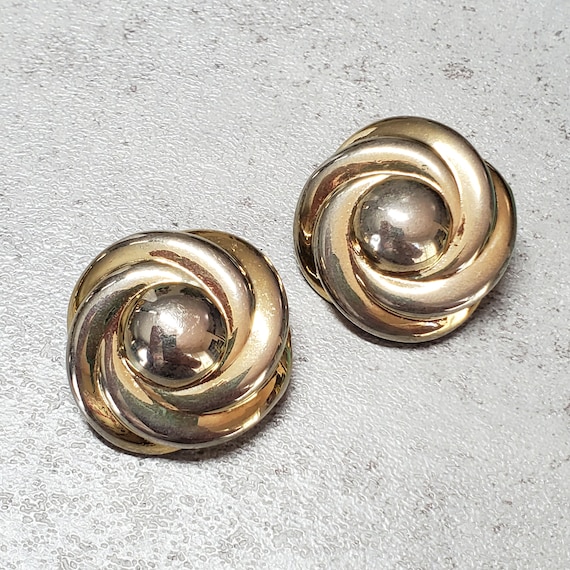 Vintage Extra large clip on earrings, gold wave c… - image 3