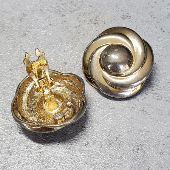 Vintage Extra large clip on earrings, gold wave c… - image 7