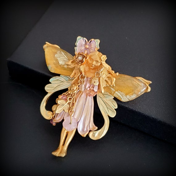 Kirks Folly brooch Large heart angel brooch pink … - image 3