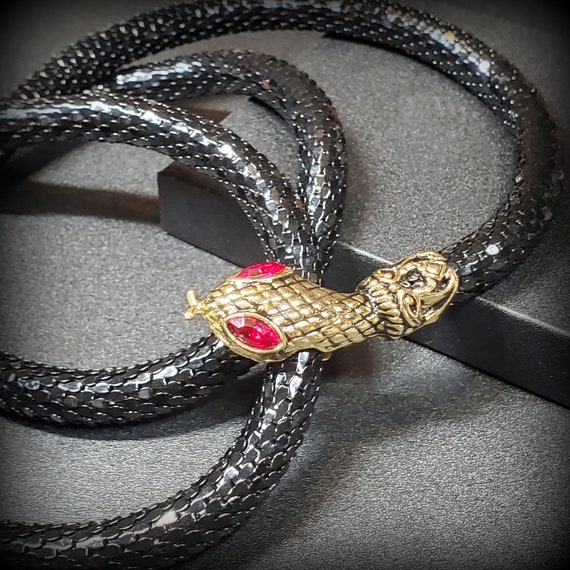 Vintage DL AULD Snake Necklace, Designer Belt, Rare Black 