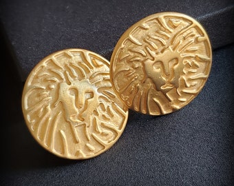 Vintage  Anne Klein mate gold clip on earrings, lion logo clip on earrings, iconic 1980s earrings