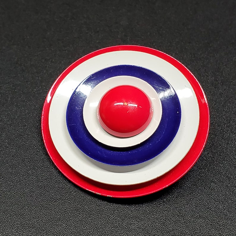 Vintage blue red white enamel patriotic round brooch, 1960s circle brooch image 4