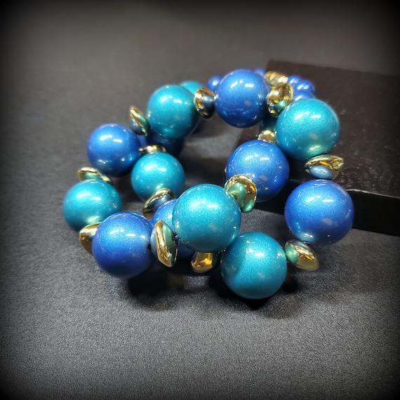 Vintage blue chunky necklace, Statement multicolo… - image 6