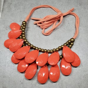 Vintage orange bib necklace, Statement Chandelier drop necklace