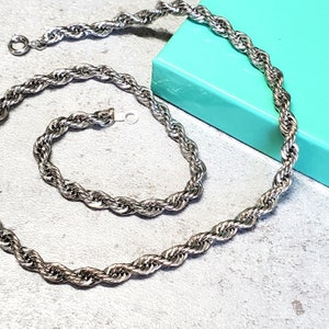 Vintage Silver tone twisted rope chain necklace gifts for women