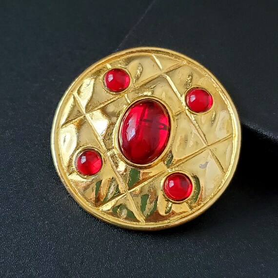 Vintage Dauplaise Brooch Gold Large Avant Garde Brooch Red Ruby