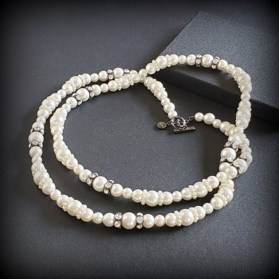 Vintage Givenchy faux pearl necklace, long white … - image 1