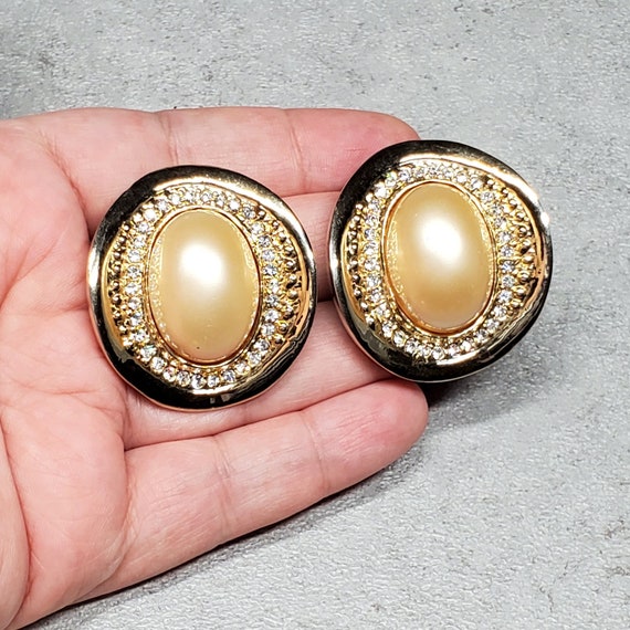 Vintage extra large pearl earrings gift for mom f… - image 1