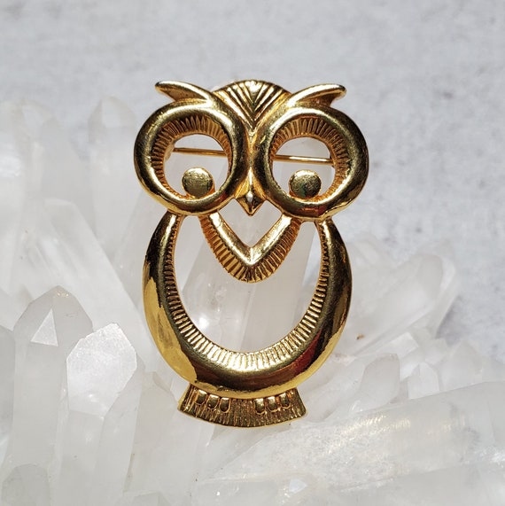 Vintage Gold Owl Brooch Figural Brooch Owl Scarf Pin Costume