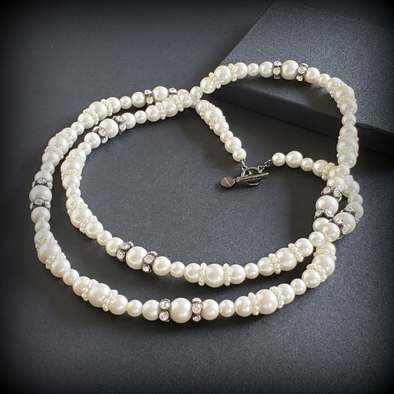 Vintage Givenchy faux pearl necklace, long white … - image 8