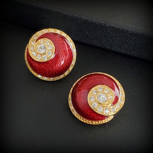 JBK jewelry, Jacqueline Kennedy clip on earrings, Camrose and Kross red enamel clip on earrings