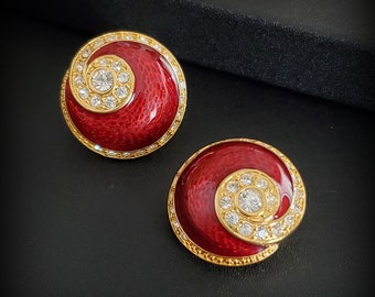 JBK jewelry, Jacqueline Kennedy clip on earrings, Camrose and Kross red enamel clip on earrings