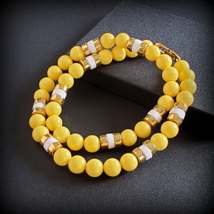 Napier Yellow Beaded Necklace Long Plastic Vintage Costume