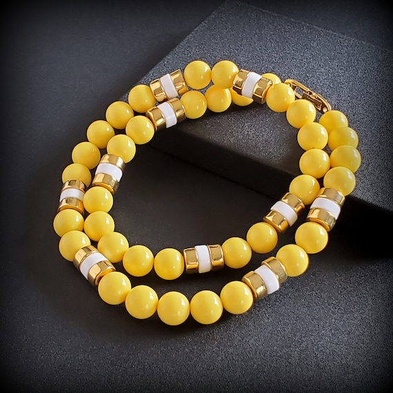 Vintage Napier necklace, Yellow white gold beaded 