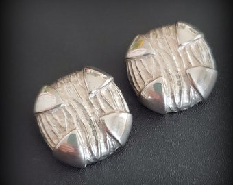 Vintage GIVENCHY earrings, 1980s brushed silver earrings Fashion jewelry, non pierced earrings, chunky clip on earrings