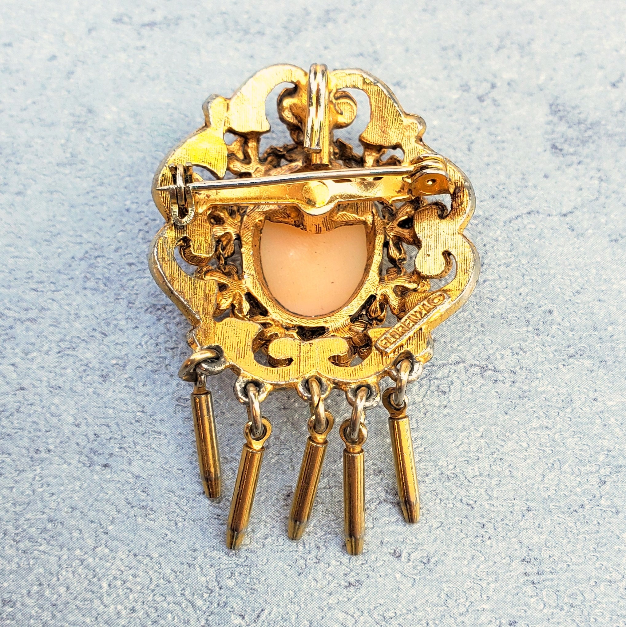 Vintage Cameo Florenza Brooch Mid Century Bullet Fringe Brooch - Etsy