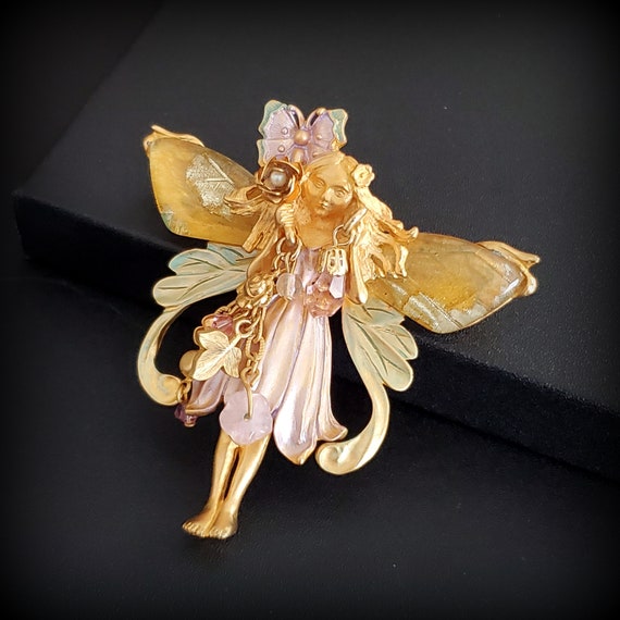 Kirks Folly brooch Large heart angel brooch pink … - image 10