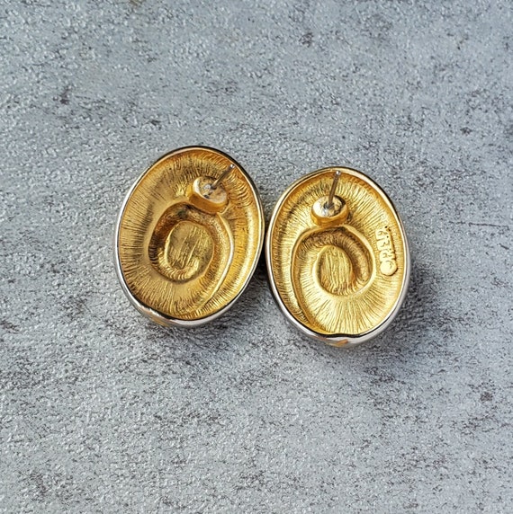 Swirl oval stud earrings, vintage Erwin Pearl run… - image 4
