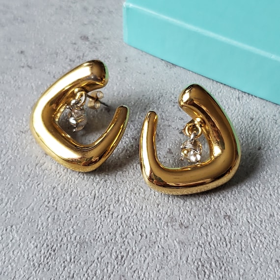 Vintage Extra large earrings statement silver gol… - image 2