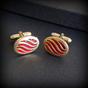 Vintage Anson gold red oval cuff links, red cuff links, Father Day gift for men