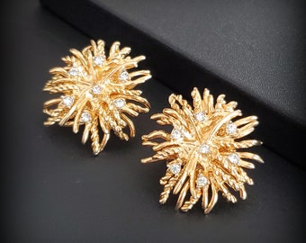 Vintage NLH big bold gold stardust earrings, statement rhinestone stud earrings Nat Landau Hyman Co. 1990s