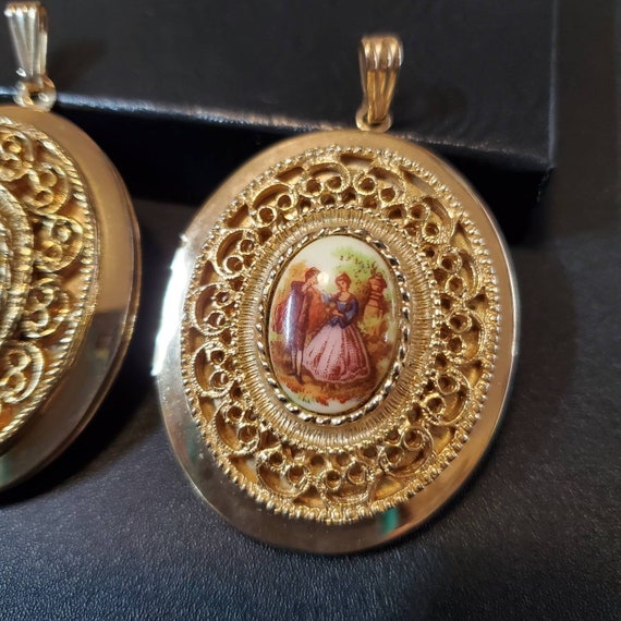 Vintage extra large oval locket necklace, French … - image 7
